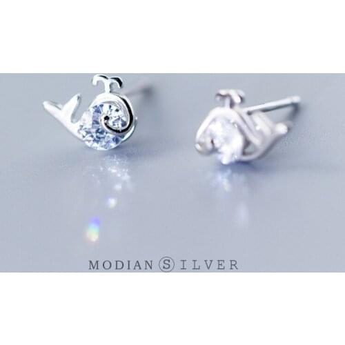 Modian 2020 New Summer Whale Cute Clear CZ Stud Earrings for Women Girl Jewelry Rose Gold Color 925 Sterling Silver Jewelry