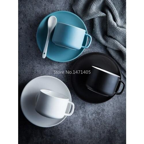 Nordic Matte Coffee Cup and Saucer Set Household Flower Tea Cup Afternoon Tea Cup and Saucer Simple Ceramic Coffee Set Milk Cup