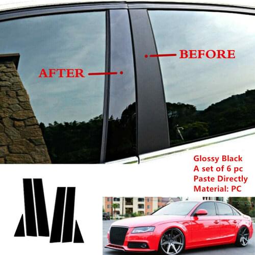 Fit For Audi A4 B8 B8.5 S4 8K Saloon 2009-2015 6pcs PC Material Kit Side Door Window Trim Cover Gloss Black B Pillar Posts