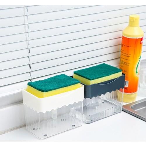Pump Soap Dispenser with Sponge Holder ABS Kitchen Washing Liquid Container Hand Press Soap Organizer Kitchen Cleaner Tool