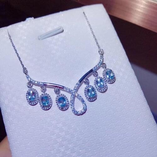 Natural aquamarine necklace, 925 sterling silver, angel wings style, new design
