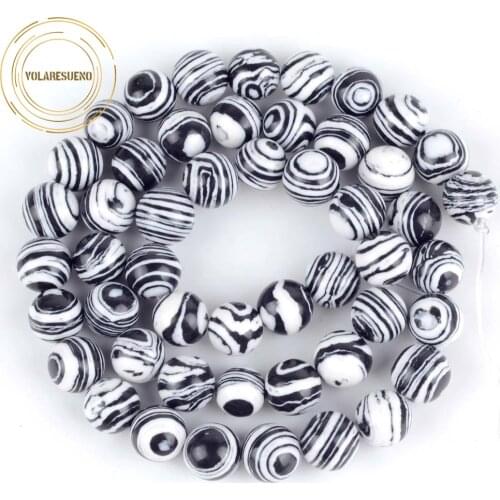 Natural Black White Stripes Malachite Stone Beads For Jewelry Making Needlework Diy Round Loose Beads Bracelet 4/6/8/10/12mm 15