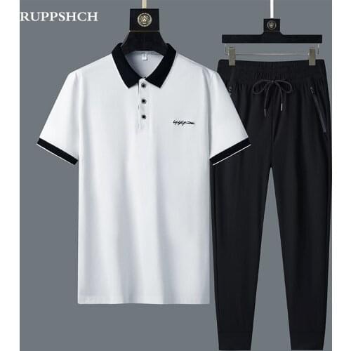 2021 Summer New Men Sports POLO Shirt Pants Suit Men Trend Ice Silk High Quality Embroidery POLO Shirt Casual Pants Suit