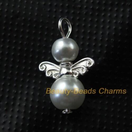 New 20Pcs Silver Plated Wings White Dancing Angel Charms Pendants 14x22mm