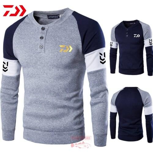 DAIWA Autumn Men Fishing Clothing Long Sleeve Outdooe Breathable T Shirts Plus Size Cotton Fishing Clothes Sports Cashmere Tee