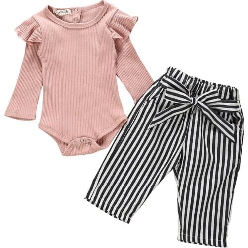 Autumn Baby Girl Clothes Newborn Clothes Sets Solid Color Tops Ruffle Sleeve Bodysuit+Pants 2Pcs Infant Baby Set Girls Clothing