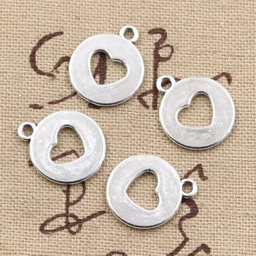 20pcs Charms Heart Cut Out 15mm Antique Silver Color Plated Pendants Making DIY Handmade Tibetan Silver Color Jewelry