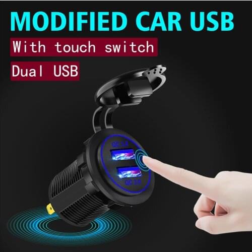 Cool Touch Switch Single Aperture Double QC3.0 Fast Charge Usb + 60CM line Car Motorcycle Charger for Mobile phone/Ipad etc