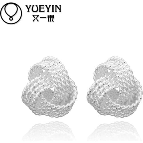 Simple spherical silver plated braid tennis stud earring fashion silver-plated Jewelry Earrings for women E013