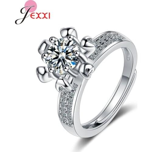 Simple 925 Sterling Silver Rhinestone Clear AAA Cubic Zirconia Adjustable Rings Fashion Wedding Jewelry Birthday Gift for Women