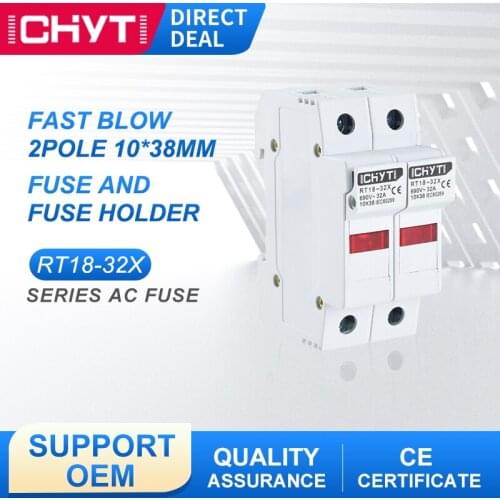 RT18-32X 1Sets 2P 10*38mm Fast Blow Ceramic AC Fuse With Holder Fuse Base 500V 1A 2A 4A 6A 8A 10A 16A 20A 25A 32A Current