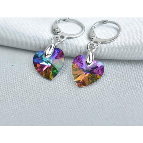 Bing Tu Simple Colorful Crystal Heart Earring Women Geometric Water Drop Earrings Wedding Round Dangle Earring Blue Jewelry