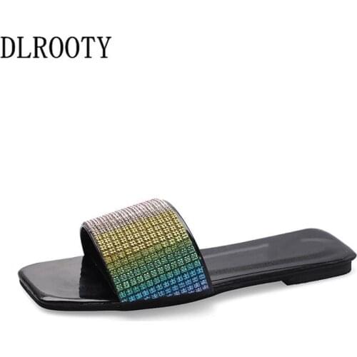 Summer Style Shoes Women Sandals Flip Flops Sexy Bling Open Toe Flat Slides Slippers Beach Fashion Crystal Platform Comfortable