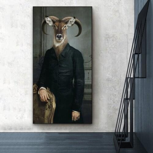 Nordic Retro Canvas Paintings Earl of The Goat Creative Animal Posters and Prints Wall Art Pictures for Living Room Home Decor
