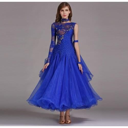 Modern dance dress single lace sleeve performance clothes rhinestones decoration HB194