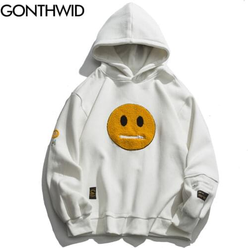 GONTHWID Hoodies Streetwear Hip Hop Zipper Pocket Smile Face Patchwork Hooded Sweatshirts Harajuku Hip Hop Casual Pullover Tops