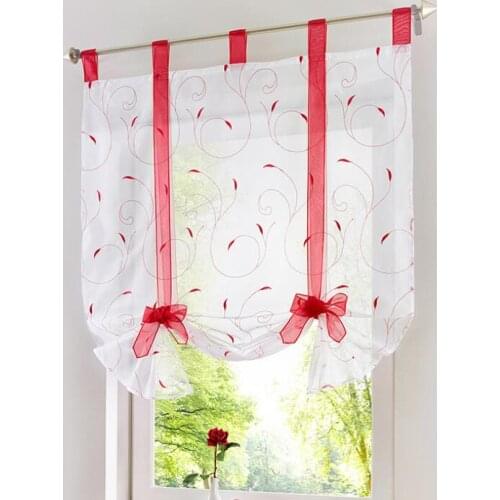 Vertical Blind Tulled Curtains Floral Jacquard Roman Blinds White Sheer Panel Red Coffee Office Short Tulle Window Door Curtain