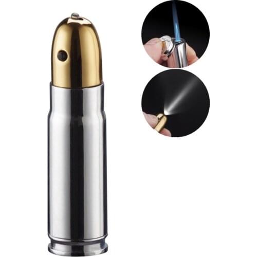 Bullet Shaped Lighter Multi-purpose Butane Jet Torch Lighters with LED Lighting for Men Outdoor Survival Cigarette Cigar