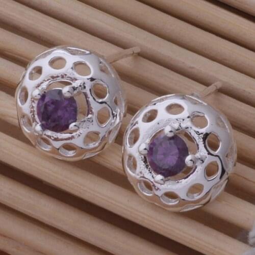 AE619 Lucky Silver Color Earrings For Women Jewelry Women Accessories Hollow Ball/purple Stone /bdfajuma Bagajrna