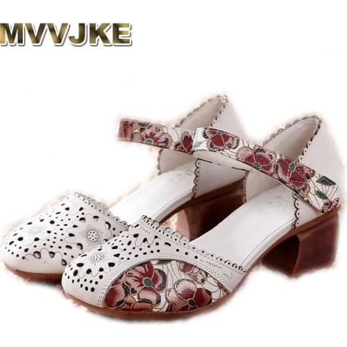 MVVJKEWomen Shoes Pumps Round Toe Thick Heels Spring Ladies Mid Heels Slip On Casual Shoes 2020 White Khaki Plus Size 41