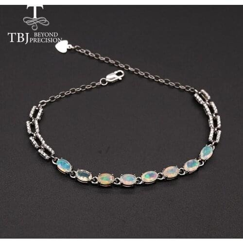 TBJ,100% 4CT Natural Ethiopia Opal bracelet OVAL 4*6MMnatural Gemstone jewelry white opal 925 sterling silver for women gift