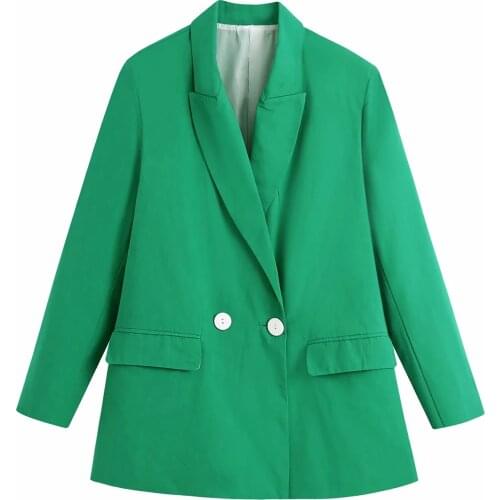 Za 2021 Spring women OL Office casual coat Buttons lapel loose Suits jacket Long Sleeve Outerwear pocket decorative Blazer Femme