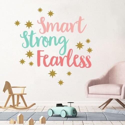 1Set Wall Decor Inspirational Quote Wall Sticker Colorful Vinyl Quote Smart Strong Fearless Room Decor Peel and Stick Wall Decal