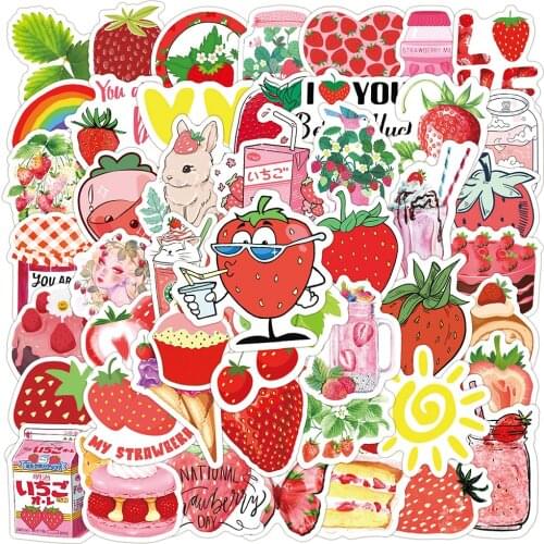 10/50PCS Cute Strawberry Drink Cartoon Graffiti Stickers Vinyl Aesthetics DIY Laptop Guitar Phone Bike Car Sticker Decal Kid Toy