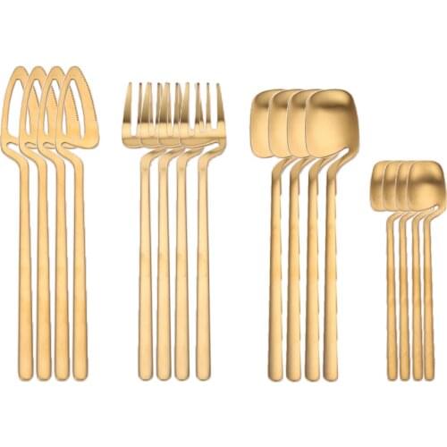 16Pcs Matte Gold Cutlery Set 304 Stainless Steel Dinnerware Knife Hanging Cup Fork Spoon Party Dinner Kitchen Flatware Tableware