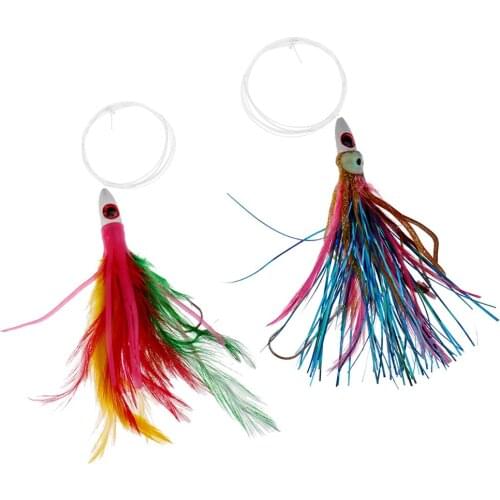 2 Pieces Simulation Jig Saltwater Fishing Lure Bait Squid Skirt Soft Lures 14cm