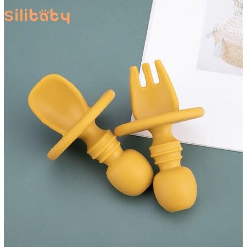2PCS/set Baby Silicone Spoon and Fork Set Baby Feeding Spoon Toddler Auxiliary Food Training Tableware Baby Feeding Accessories