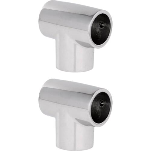 2x Boat Handrail Rail Tee Fitting 1 inch 90 Degree 3 Way Corner Elbow -Marine 316 Stainless Steel - Silver