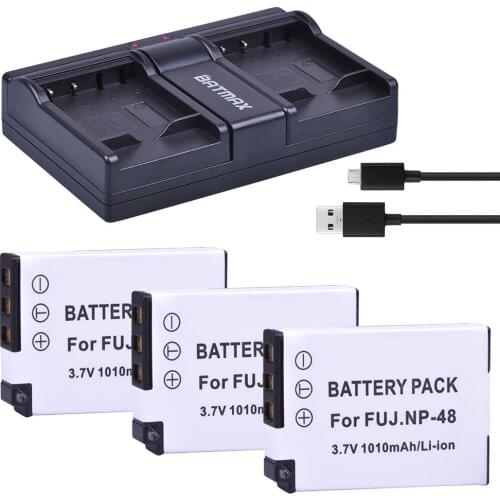 3Pcs 3.7V 1010mAh NP-48 NP48 NP 48 Battery + USB Dual Charger for Fujifilm NP-48, FNP48, BC-48 Fujifilm XQ1, XQ2 Digital Cameras