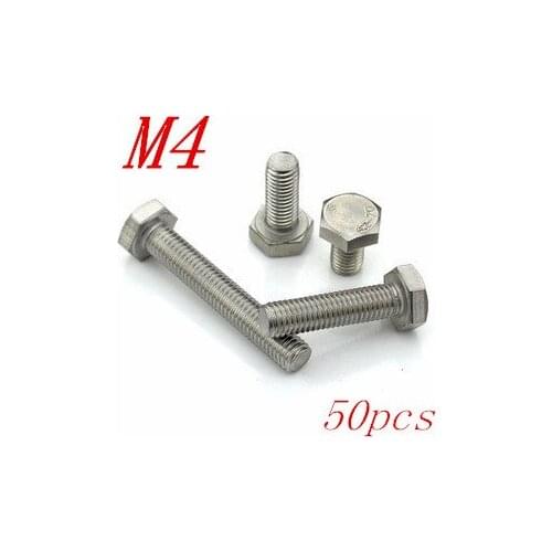 50pcs/Lot Free Shipping Metric Thread M4*8/10/12/16/20/25/30/35/40/45/50mm Stainless Steel outer Hex Head Cap Screws Bolts