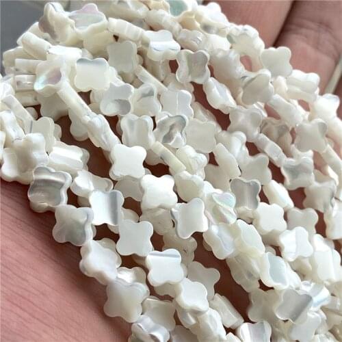 6/8/10/12mm White Natural Mother of Pearl Shell Charms Leaf Shape Cross Clover Beads Pendant Flat Pearl Shell For Jewelry Making