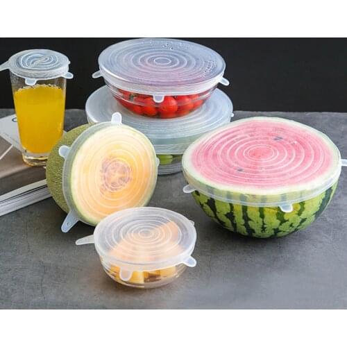 6pcs Silicone Stretch Lids Universal Lid Silicone Bowl Pot Lid Silicone Cover Pan Cooking Food Fresh Cover Microwave Cover