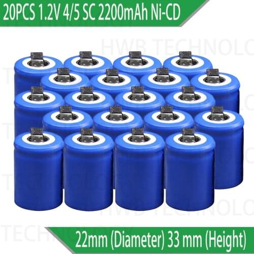 20PCS/lot Ni-Cd 1.2V 2200mAh 4/5 SubC Sub 4/5SC Rechargeable Battery with Tab - Blue Power tools battery Free shipping