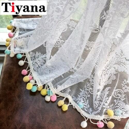 American Pastoral Kitchen Curtain Roman Short Curtains with Colorful Lace Decoration Christmas Window Curtains Valance Customize