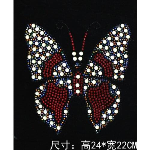 Big butterfly design iron on transfer fixing rhinestones hot fix rhinestone transfer motifs appliques for shirt bag