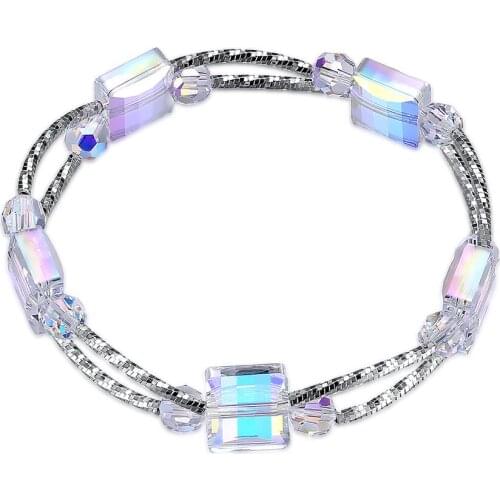 ZEMIOR Bangle Bracelets For Women 925 Sterling Silver Geometric Square Austria Crystal Charms For Bracelets Fine Jewelry