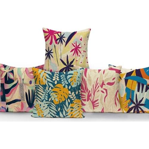 Jungle Tropical Cushion Cover Flower Plant Decorative Bohemian Style Pillow Case Floral Linen Decor Sofa Cushions Covers Pillows