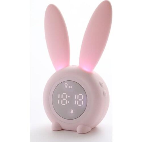 Cute Rabbit Shaped Digital Alarm With Led Sound Night Light Function Touch Control 2000 mah Rechargeable Clock For Kids Children