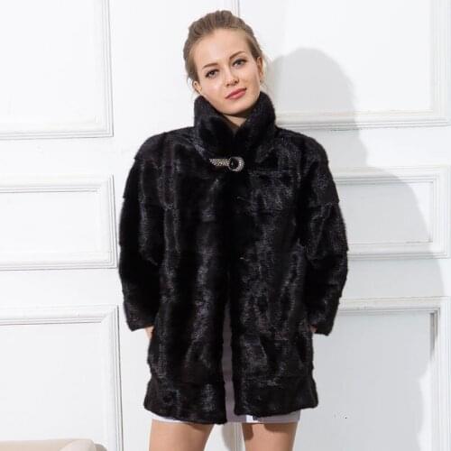 CNEGOVIK short real mink fur coat stand collar 70cm