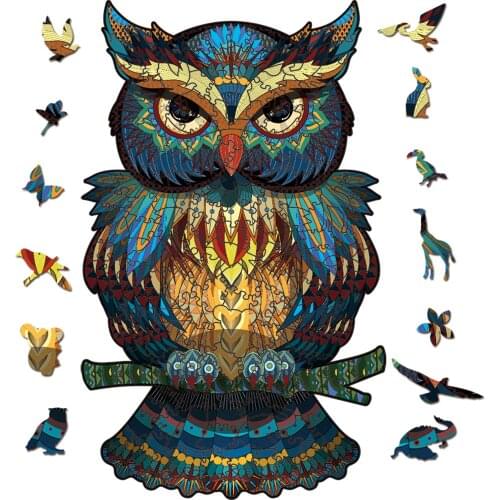 FEOOE A5 Size Animal King Series 3D Animal Wooden Puzzle Educational Toys 26 Color Gift Wooden Jigsaw Colorful Owl Puzzle YSH