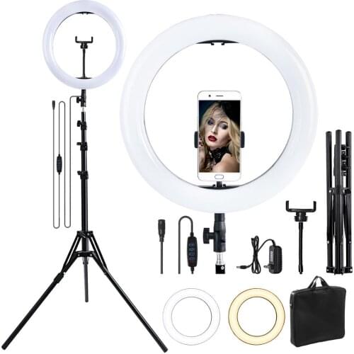 Fosoto 14 Inch Led Ring Light Photography Lighting Ringlight 2900-5600K Video Ring Lamp With Tripod For Phone Makeup YouTube
