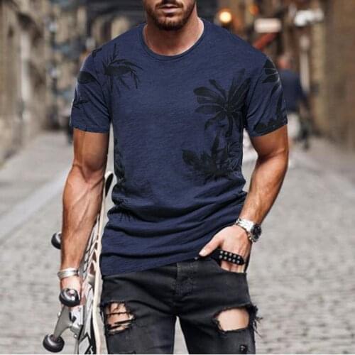 Leaves Printed T-shirt Men O-neck Cotton Casual Mens T Shirt Quality Fashion Hawaii Style Men Tee Tops Summer Clothes 2021