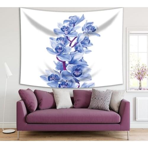 Tapestry Orchid Flowers Branch Blooms Bouquet Romantic Decorative Photo Printed Blue Purple White