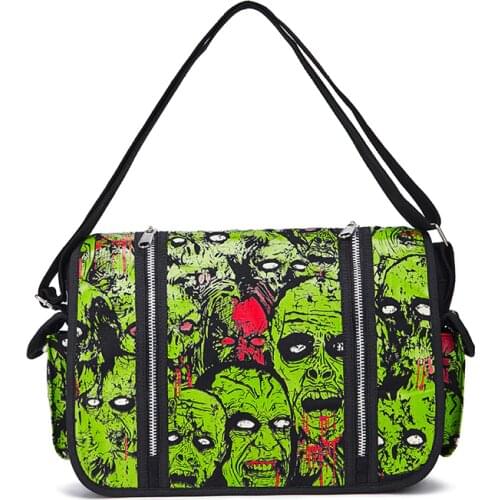 Zombie Attack Skeleton Canvas Messenger Handbag School Book Students Bags Cosplay Shoulder Messenger Bag Halloween Gifts Glow