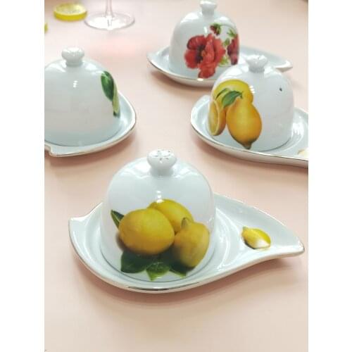 Ceramic bread plate with lid butter plate small dish fruit compote fine cuisine exquisite dribbling cover small