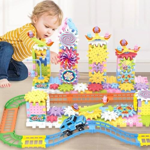 Blocks Amusement Park Colorful Big Accessory Seesaw Castle Large-particle City Electric Educational DIY Track Building Toys Gift